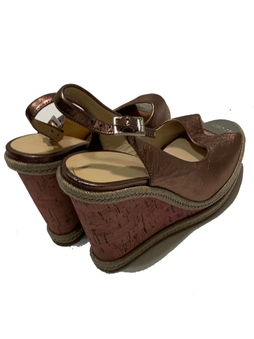 Jimmy Choo Metallic Bronze Peep-Toe Wedge Sandals - Picture 2 of 8